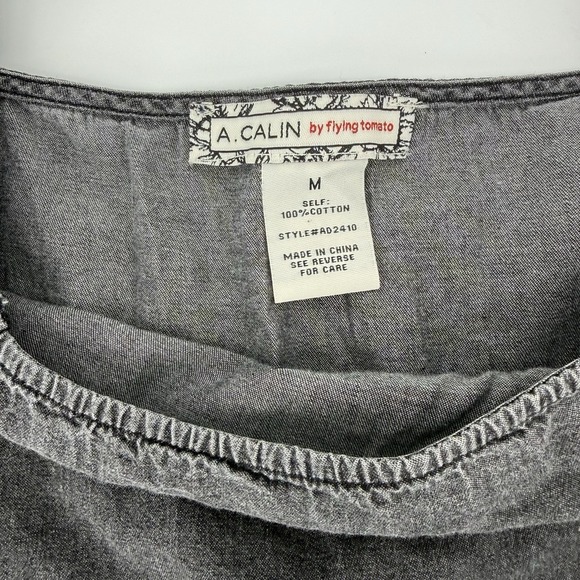 Flying Tomato Med Gray Mini Dress Smocked Puff Sleeve Peasant Cottagecore Boho - Picture 3 of 4